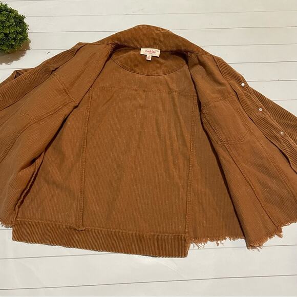 Peach Love Brown Tan Corduroy Chewed Raw Hem Jacket Women’s Size Medium - Picture 6 of 9
